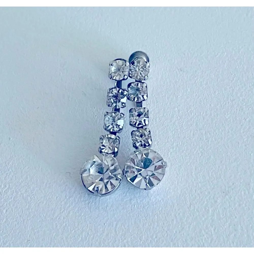 Vtg Clear Rhinestone Mid-Century EARRINGS Screw-back Formal Bridal MCM